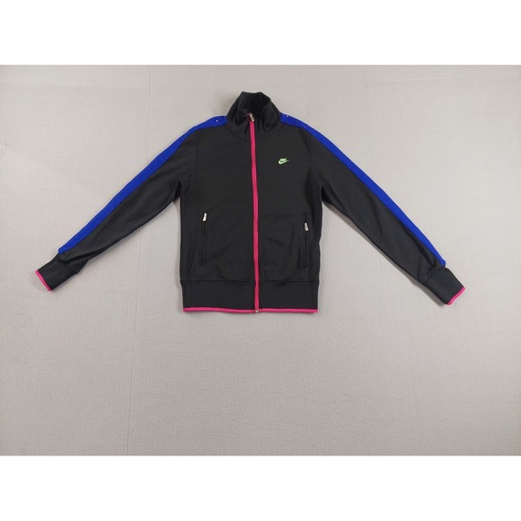 Nike Jackets & Blazers - Nike Women Track Jacket M Black Pink Swoosh Logo Full Zip Mock Neck Retro Y2K